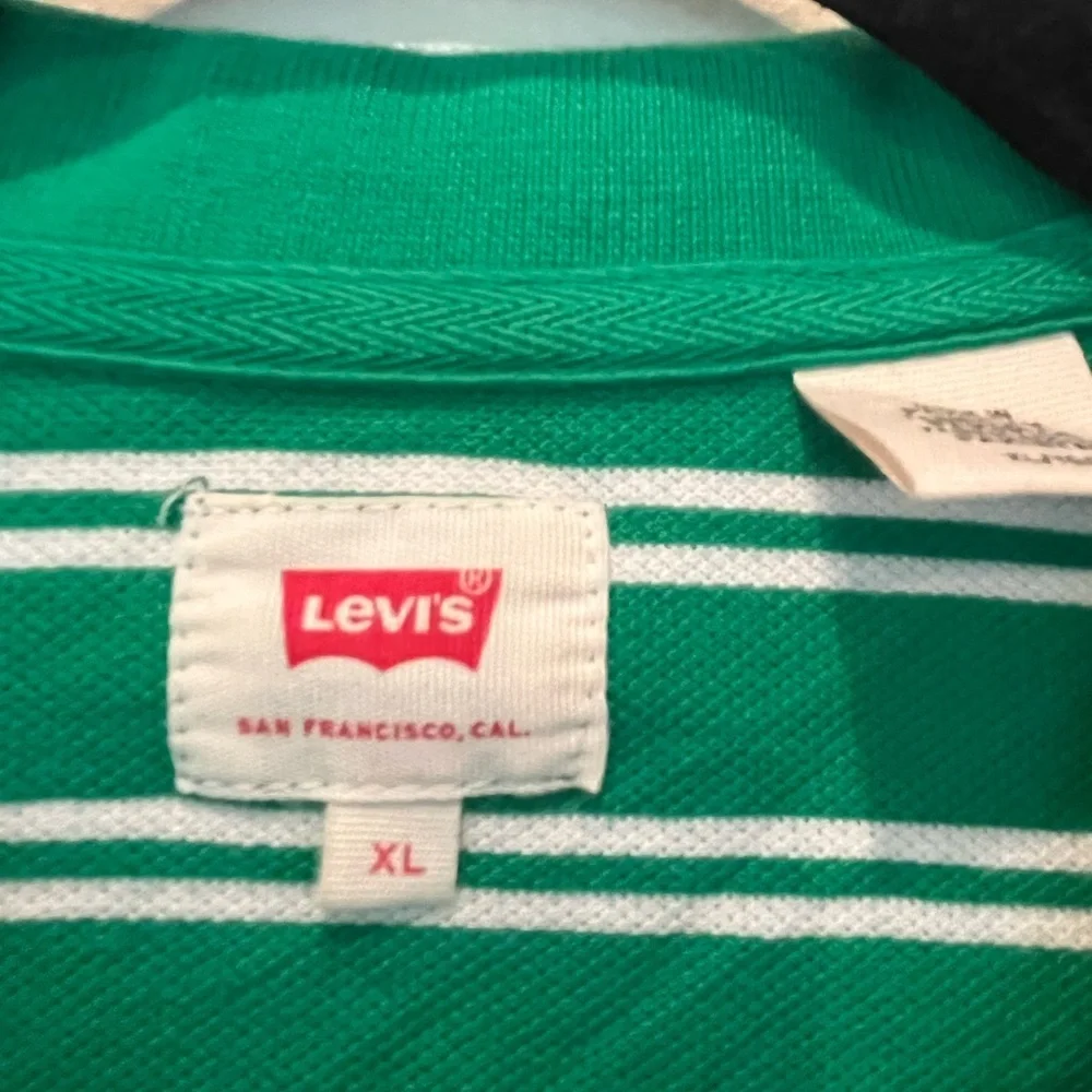 Levi's Green and White Striped Polo Shirt